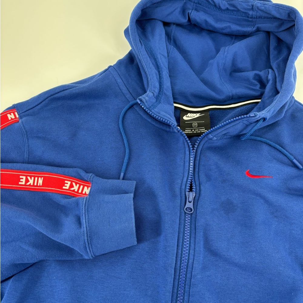 Nike Men's 3XL Full Zip Hoodie Blue Red Tape Logo Repeat Pack Sportswear Hooded